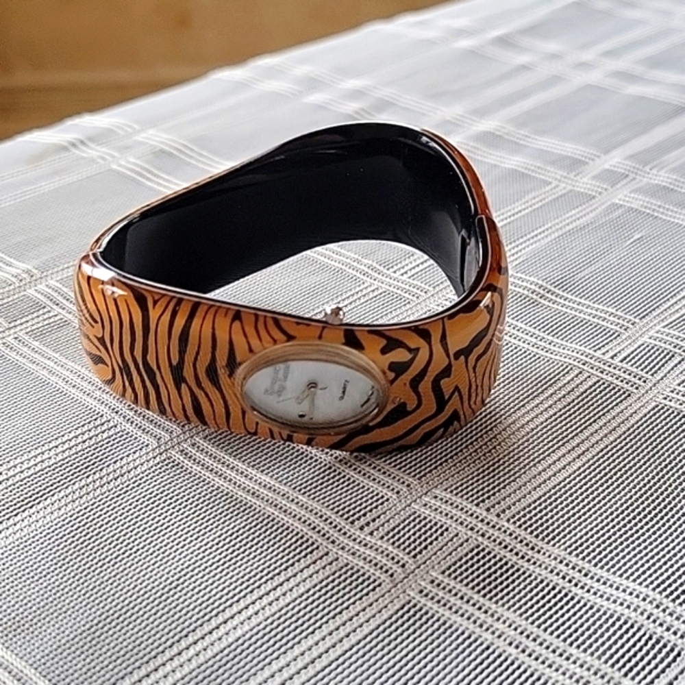Kenneth Jay Lane  Vintage Tiger Watch Cuff Bracelet